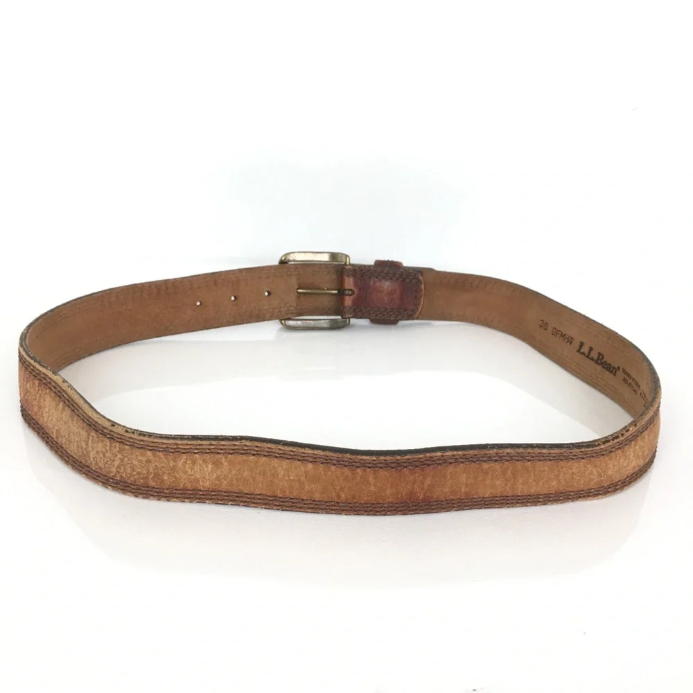 Vintage L.L. Bean Men’s Brown Leather Belt Distressed Western Cowboy Size 36